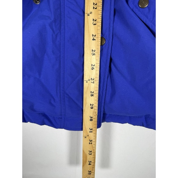 VTG LL Bean Jacket Womens Small Goose Down Parka Aztek Accents Blue Hooded 80s - Picture 9 of 10